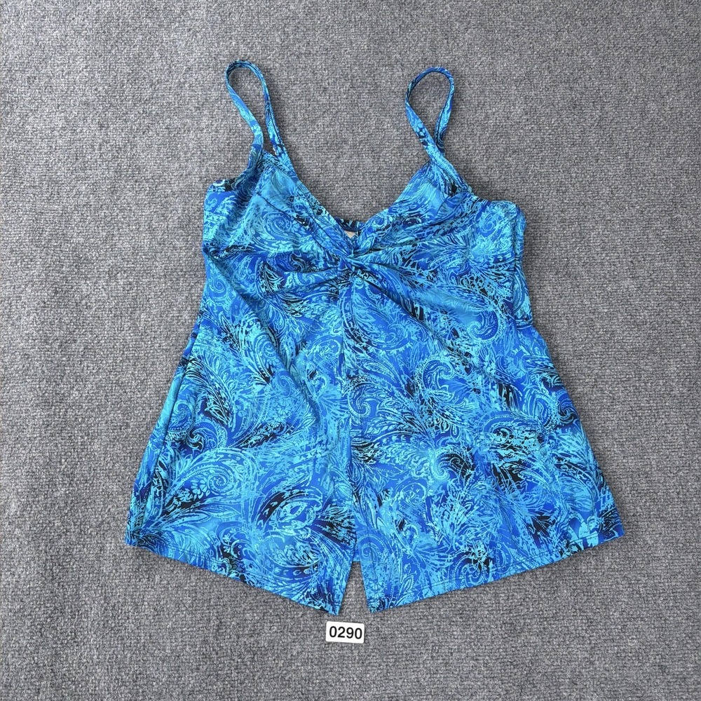 Miraclesuit Tankini Swim Top Womens 10 Blue‎ Paisley Underwire Slimming Beach